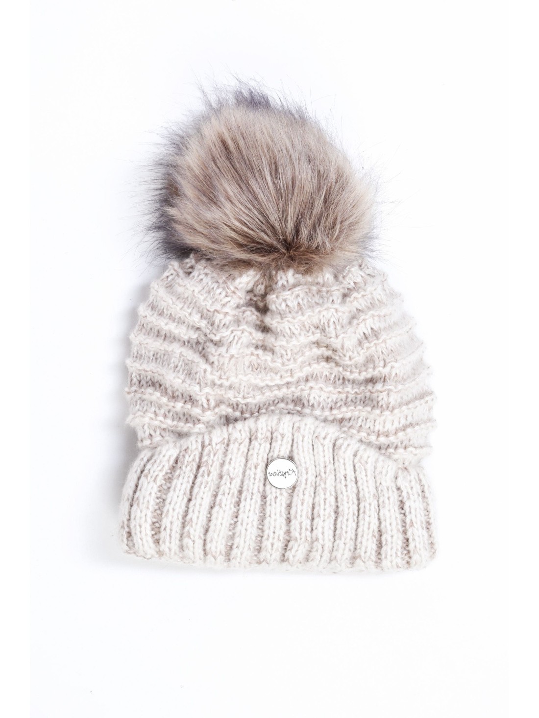 Beige winter hat with ribbing C32 - Online store - Boutique